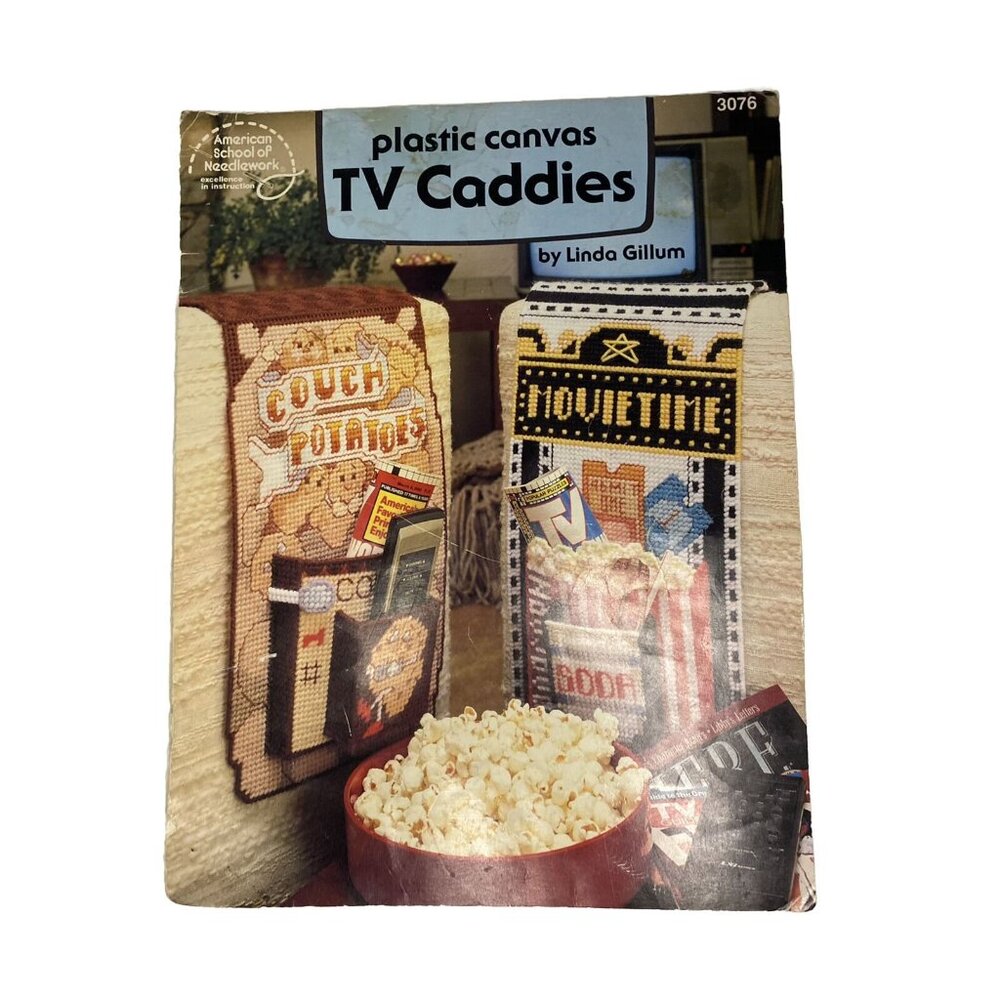 TV Caddies Plastic Canvas Leaflet By American School Of Needlecraft Chair Vtg